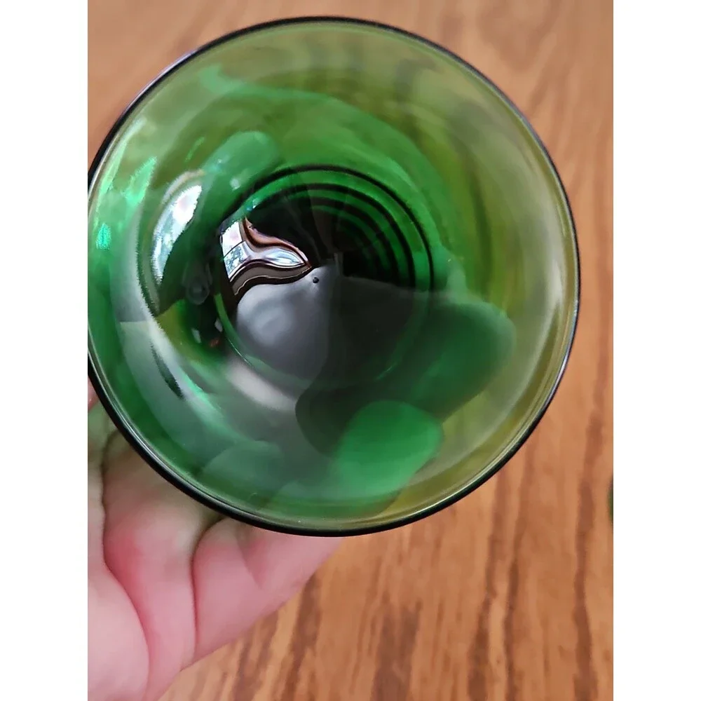 Vintage German Roemer Wine Glasses Set of 2 Green Grapevine Stem Etched Grapes